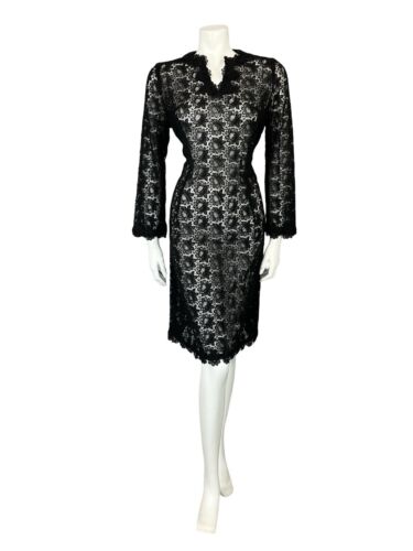 VTG 60S HIPPY BOHO BLACK LACE FLARE SLEEVE EVENING PARTY TUNIC MIDI DRESS 10