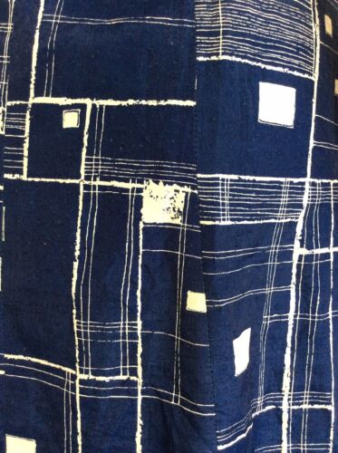 VINTAGE 60s 70s NAVY BLUE SHIRT DRESS GEOMETRIC WHITE SQUARES 8 10