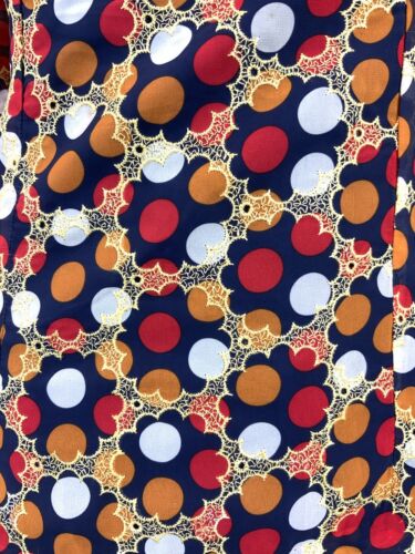 VTG 60s 70s BLUE GOLD RED ORANGE POLKA-DOT FLORAL EMBROIDERED SHEER BLOUSE 6 8