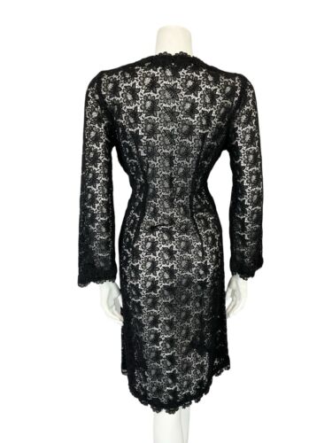 VTG 60S HIPPY BOHO BLACK LACE FLARE SLEEVE EVENING PARTY TUNIC MIDI DRESS 10