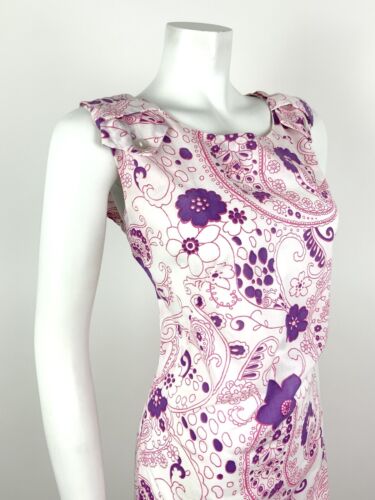 VTG 60s 70s WHITE PINK PURPLE FLORAL PAISLEY PSYCHEDELIC MOD SHIFT DRESS 14 16