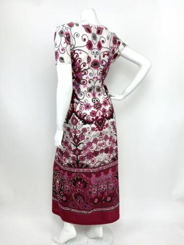 VTG 60s 70s WHITE PINK RED BLACK GREY FLORAL DOTTY SWIRL HIPPY MAXI DRESS 14 16