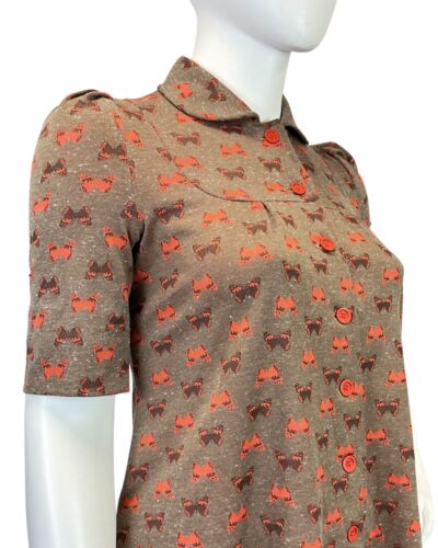 VINTAGE 60s 70s BROWN ORANGE BUTTERFLY PETER PAN COLLAR MOD TENT SWING DRESS 16