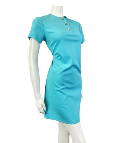 VINTAGE 60s 70s AQUA BLUE GOLD MOD SCOOTER SHORT DRESS 12 14