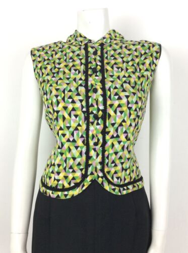 VTG 60S BLACK GREEN PINK YELLOW GEOMETRIC MOD DRESS 12