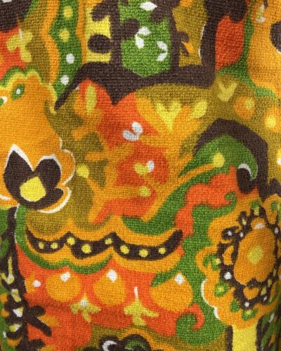 VTG 60s 70s YELLOW ORANGE GREEN PSYCHEDELIC FLORAL TERRY TOWELLING MOD DRESS 8