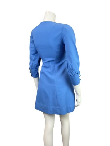 VINTAGE 60s 70s BRIGHT BLUE MOD SWING SHORT DRESS 8