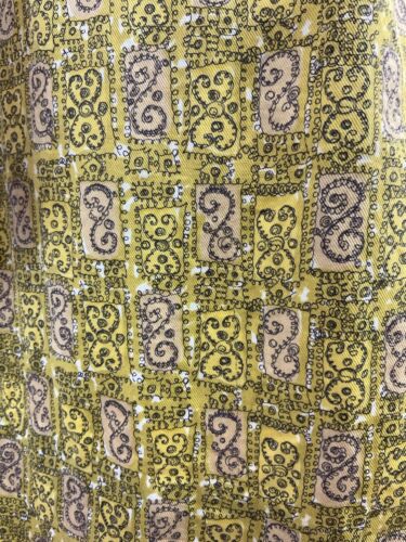 VTG 60s 70s YELLOW BEIGE BLACK SWIRLING GEOMETRIC PSYCHEDELIC SHIRT DRESS 12 14