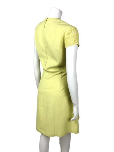 VINTAGE 60s 70s LEMON LIME YELLOW CROCHETED SUMMER DRESS 16 18