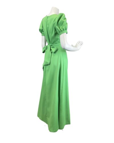 VINTAGE 60s 70s APPLE GREEN PUFF SLEEVE MOD MAXI DRESS 6 8