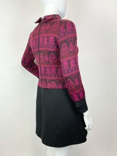 VTG 60s 70s PINK PURPLE BLACK PSYCHEDELIC FLORAL MOD TURTLENECK SCOOTER DRESS 16