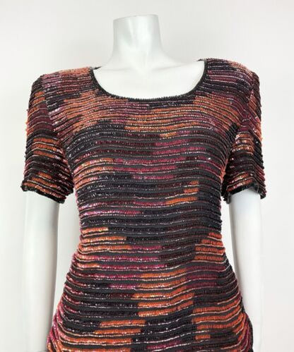 VTG 70s 80s BLACK ORANGE RED PURPLE SEQUIN STRIPED DISCO PARTY BLOUSE TOP 14