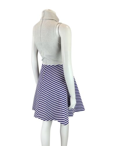 VTG 60s 70s SILVER PURPLE STRIPED LUREX TURTLENECK FIT & FLARE MOD DRESS 8 10