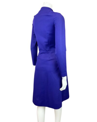 VINTAGE 60s 70s ROYAL PURPLE MANDARIN COLLAR SWING DRESS 8