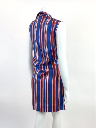 VTG 60s 70s ROYAL BLUE RED WHITE STRIPED WING COLLAR MOD SHIRT SHIFT DRESS 12 14