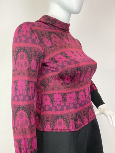 VTG 60s 70s PINK PURPLE BLACK PSYCHEDELIC FLORAL MOD TURTLENECK SCOOTER DRESS 16