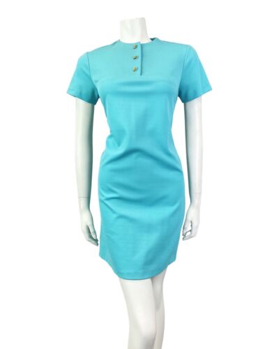 VINTAGE 60s 70s AQUA BLUE GOLD MOD SCOOTER SHORT DRESS 12 14