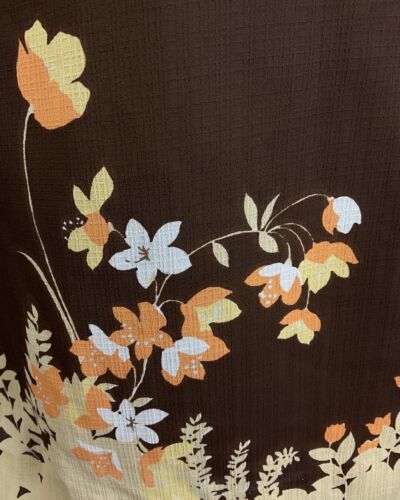 VINTAGE 70s 90s BROWN CREAM ORANGE AUTUMN LEAFY FLORAL FITTED DRESS 8