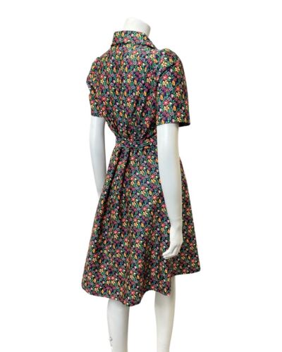 VINTAGE 60s 70s BLUE GREEN ORANGE DITSY DAISY FLOWER SHIRT SWING DRESS 12 14