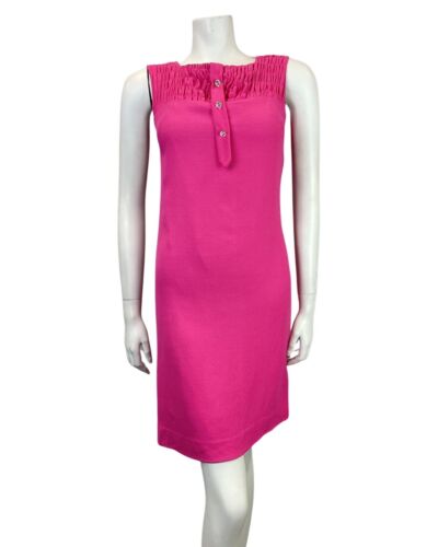 VINTAGE 60s 70s BARBIE PINK DIAMOND SHIRRED SLEEVELESS TUNIC MOD DRESS 4 6