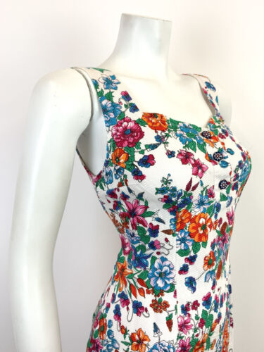 VTG 60s 70s WHITE BLUE RED GREEN FLORAL SWEETHEART PINAFORE APRON SUNDRESS 8