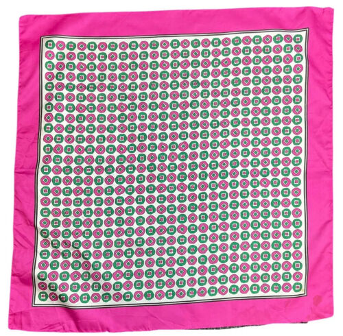 * VINTAGE 60s 70s PINK WHITE GREEN SPOTTED DOTTY MOD SQUARE SCARF