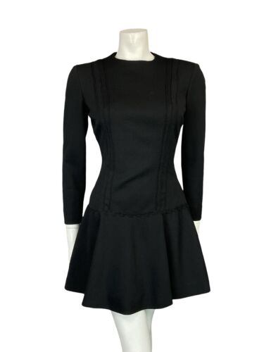 VTG 60S MOD GOGO BLACK EVENING LONG SLEEVE DROP WAIST LITTLE BLACK DRESS S 8 10