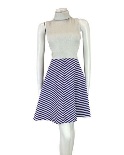 VTG 60s 70s SILVER PURPLE STRIPED LUREX TURTLENECK FIT & FLARE MOD DRESS 8 10