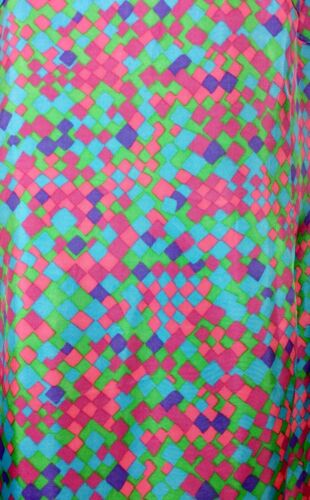 AMAZING 60S VINTAGE PSYCHEDELIC SQUARE PINK BLUE GREEN PURPLE MIDI DRESS 12 14