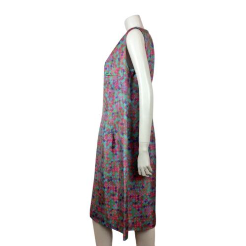 AMAZING 60S VINTAGE PSYCHEDELIC SQUARE PINK BLUE GREEN PURPLE MIDI DRESS 12 14