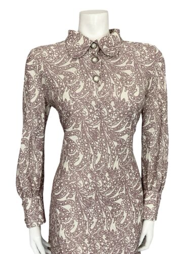 VTG 60S 70S PINK CREAM LUREX PSYCHEDELIC SPOON COLLAR PARTY SHIRT DRESS 10