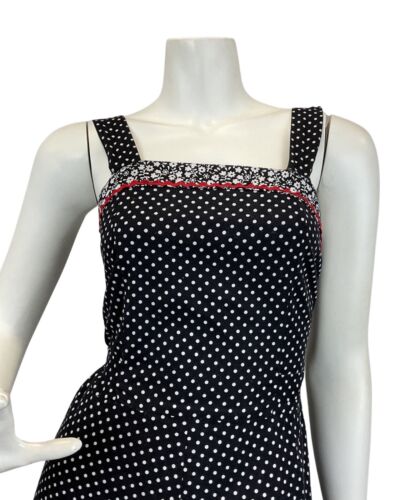 VINTAGE 60s 70s BLACK WHITE RED POLKA-DOT RIC-RAC MOD SLEEVELESS MAXI DRESS 4