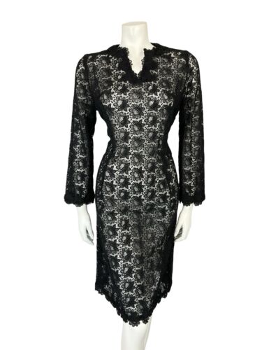 VTG 60S HIPPY BOHO BLACK LACE FLARE SLEEVE EVENING PARTY TUNIC MIDI DRESS 10