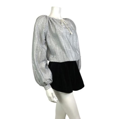 VINTAGE 60s 70s METALLIC SILVER STRIPED DISCO PARTY PEASANT BLOUSE 12 14