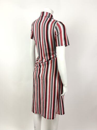 VTG 60s 70s WHITE SILVER BLACK RED STRIPED MOD DAGGER COLLAR SHIRT DRESS 12 14