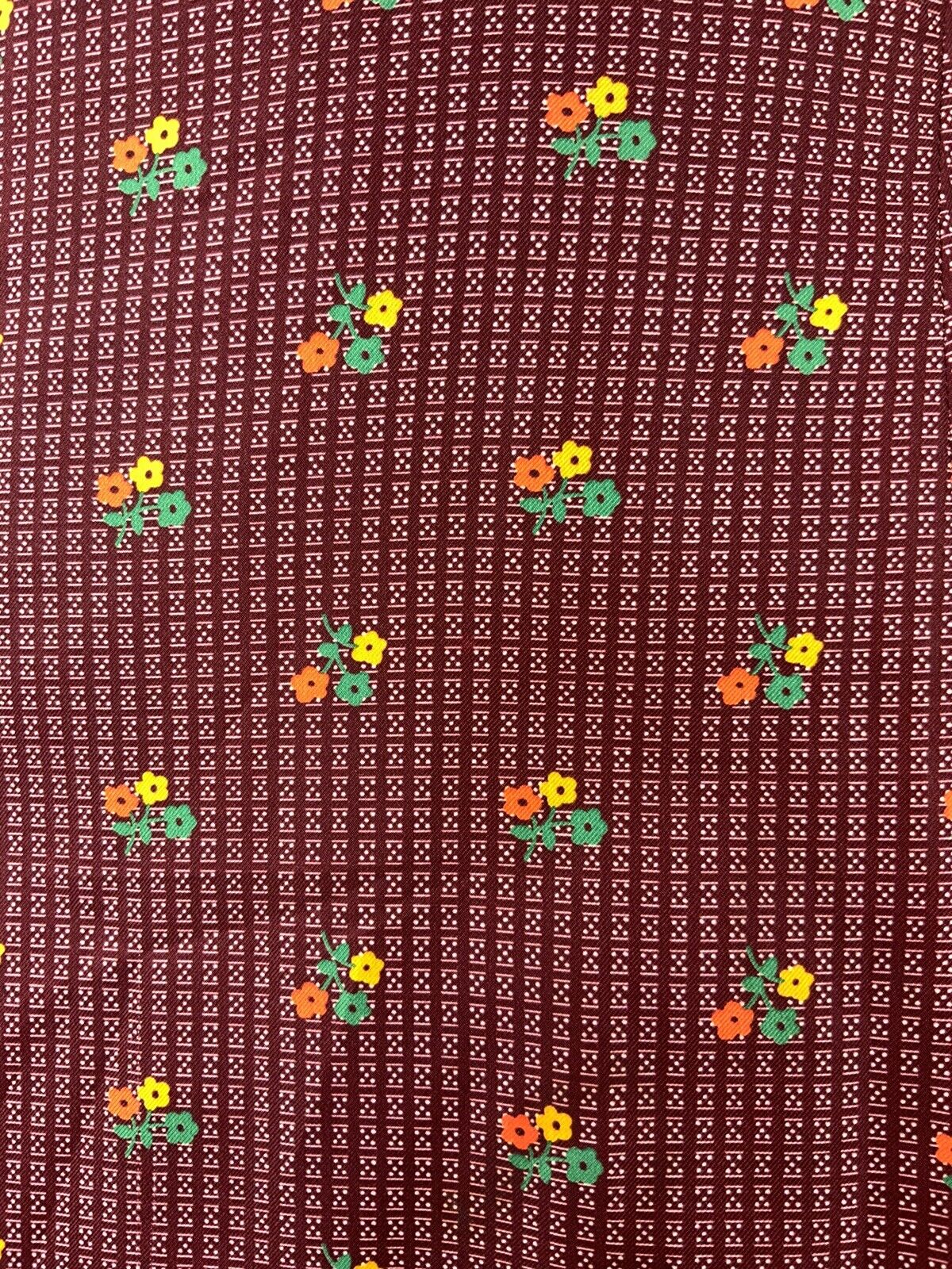 VTG 60s 70s BURGUNDY ORANGE GREEN YELLOW FLORAL GEOMETRIC MAXI DRESS 10