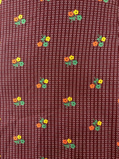 VTG 60s 70s BURGUNDY ORANGE GREEN YELLOW FLORAL GEOMETRIC MAXI DRESS 10