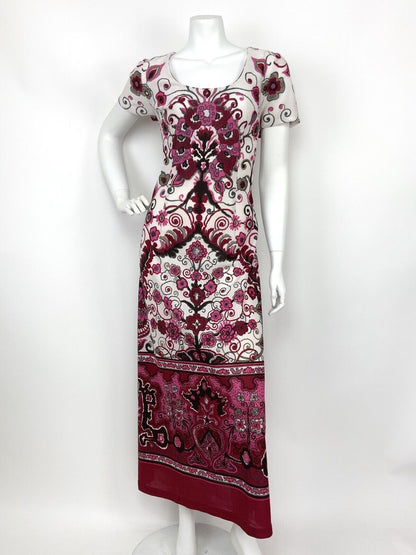 VTG 60s 70s WHITE PINK RED BLACK GREY FLORAL DOTTY SWIRL HIPPY MAXI DRESS 14 16