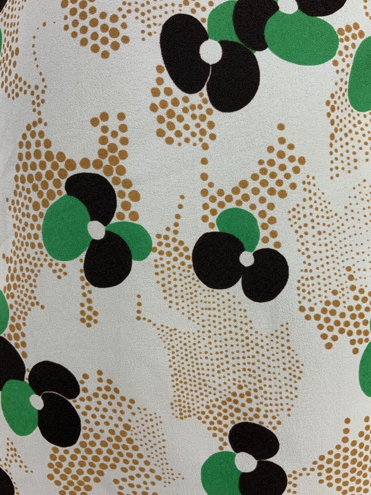 VTG 60s 70s CREAM GREEN BLACK GOLD FLORAL POLKA DOT SWEETHEART A-LINE DRESS 12