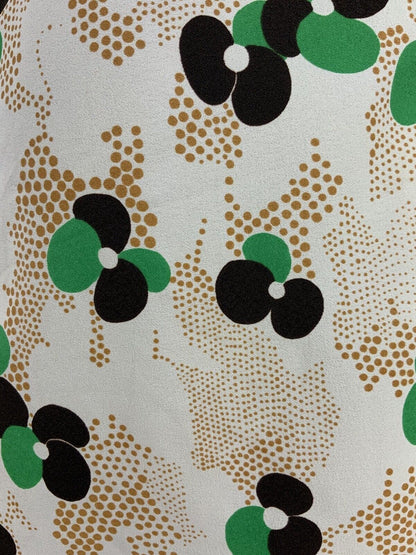 VTG 60s 70s CREAM GREEN BLACK GOLD FLORAL POLKA DOT SWEETHEART A-LINE DRESS 12