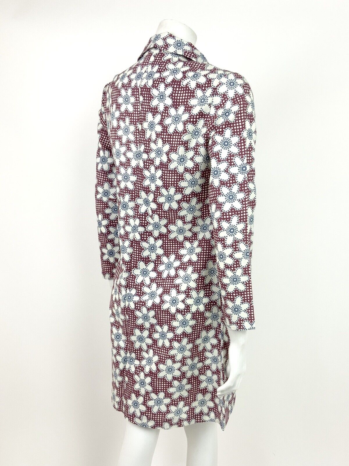 VINTAGE 60s 70s RED BLUE WHITE POLKA DOT FLORAL DAISY MOD SHIRT DRESS 8 10