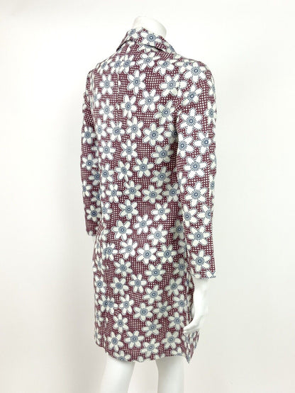 VINTAGE 60s 70s RED BLUE WHITE POLKA DOT FLORAL DAISY MOD SHIRT DRESS 8 10
