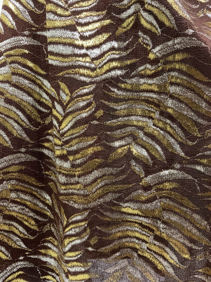 VTG 60s 70s CREAM BROWN METALLIC GOLD SILVER FERN STUDIO 54 DISCO MAXI DRESS 10