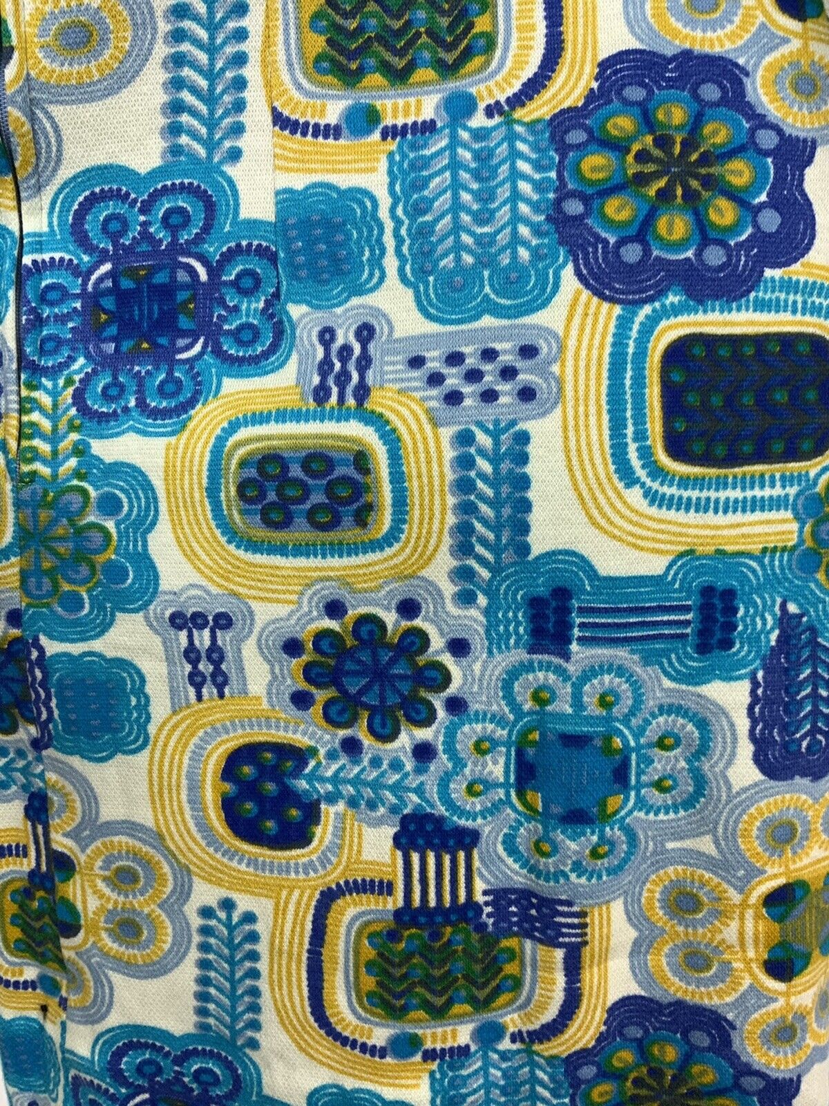 VINTAGE 60s 70s WHITE BLUE YELLOW GREEN FLORAL GEOMETRIC PSYCHEDLIC DRESS 16