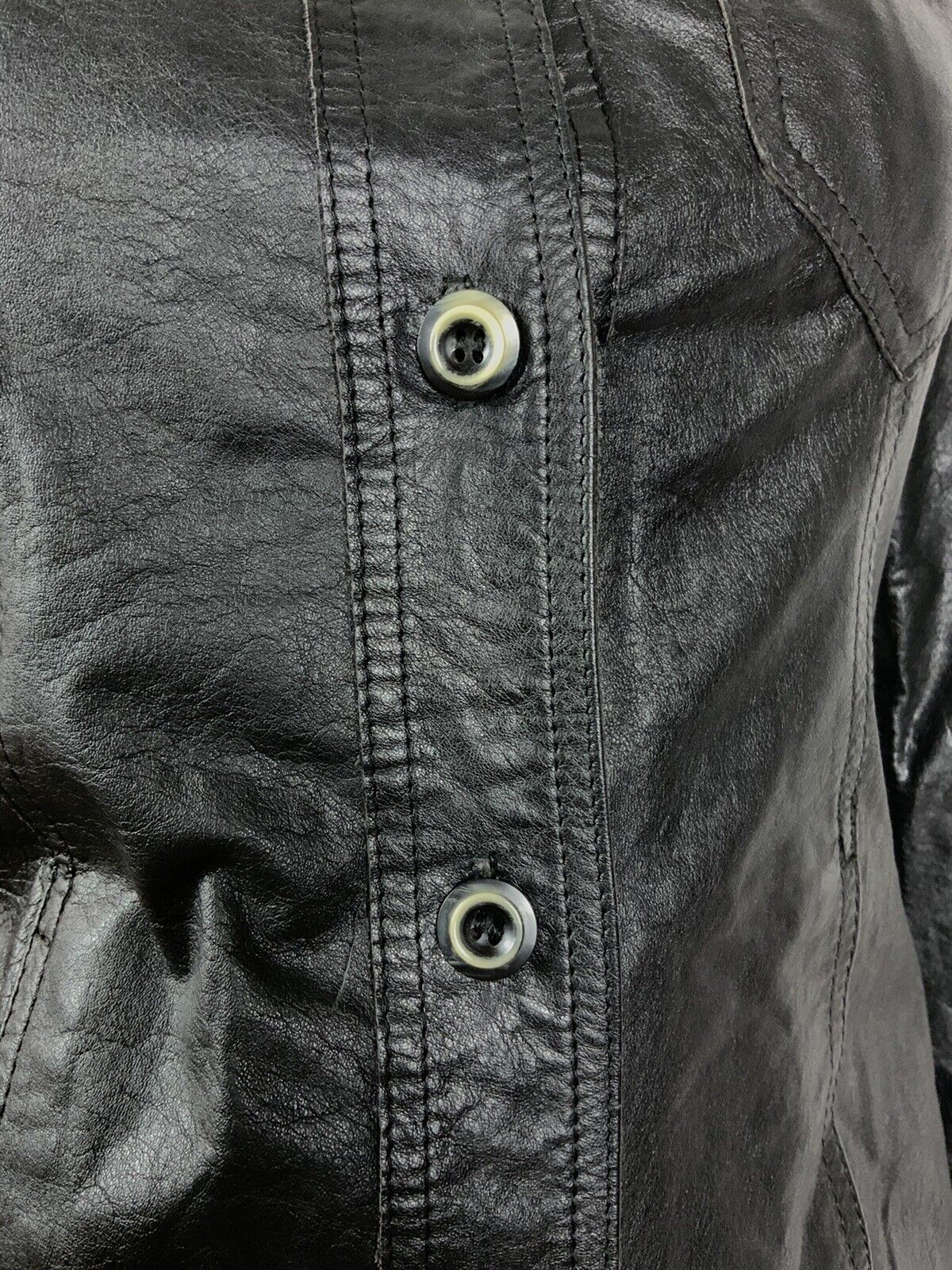 VINTAGE 60s 70s BLACK BUTTONED SHORT LEATHER JACKET 8 10