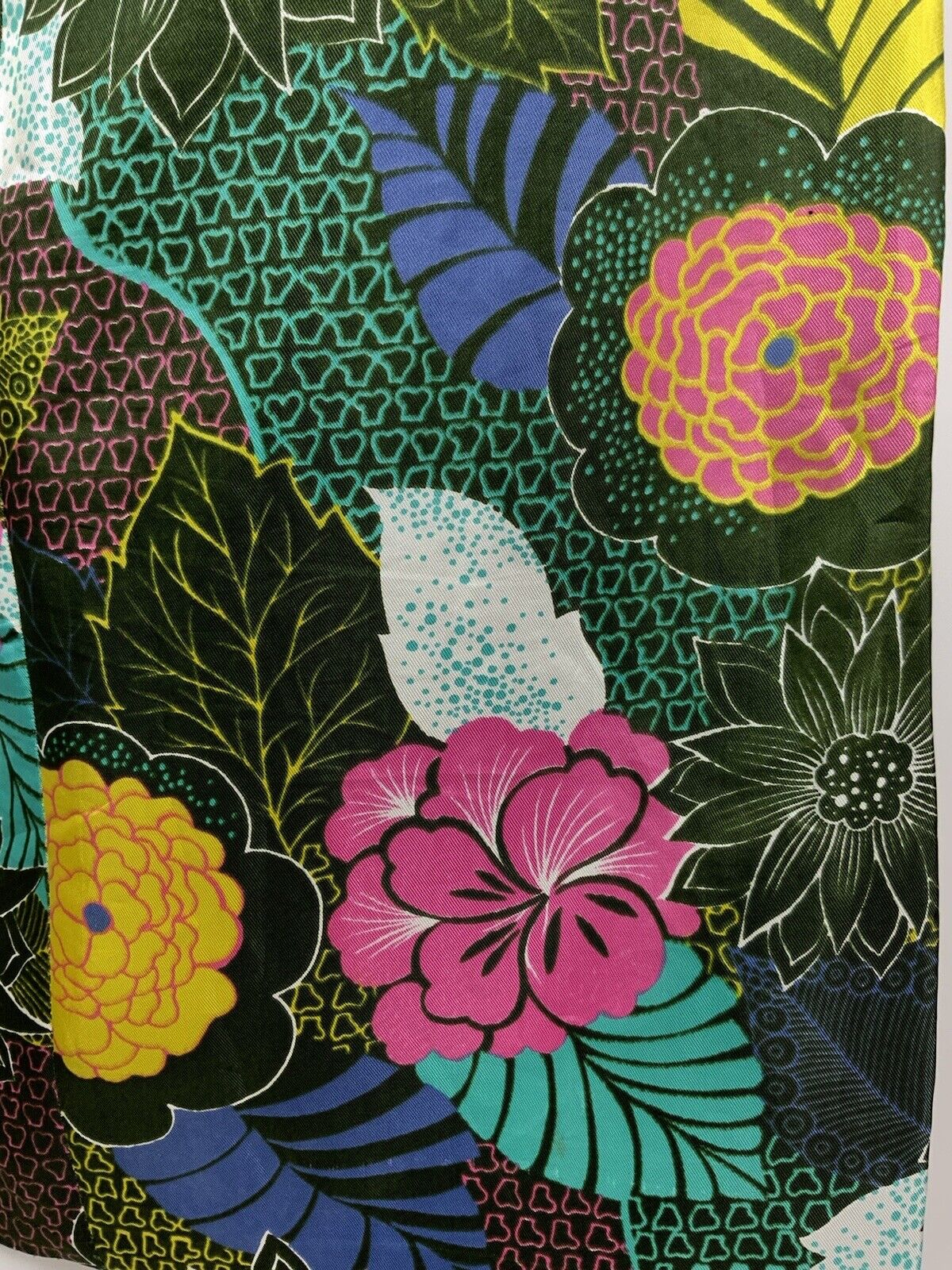 VINTAGE 60s 70s GREEN PINK YELLOW WHITE FLORAL PSYCHEDELIC BELTED DRESS 12 14