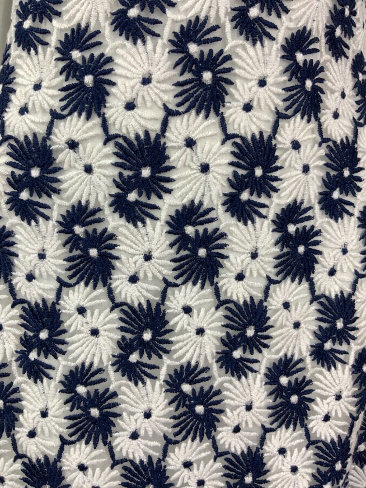 VINTAGE 60s 70s NAVY BLUE WHITE DAISY FLORAL EMBROIDERED MOD DRESS 10