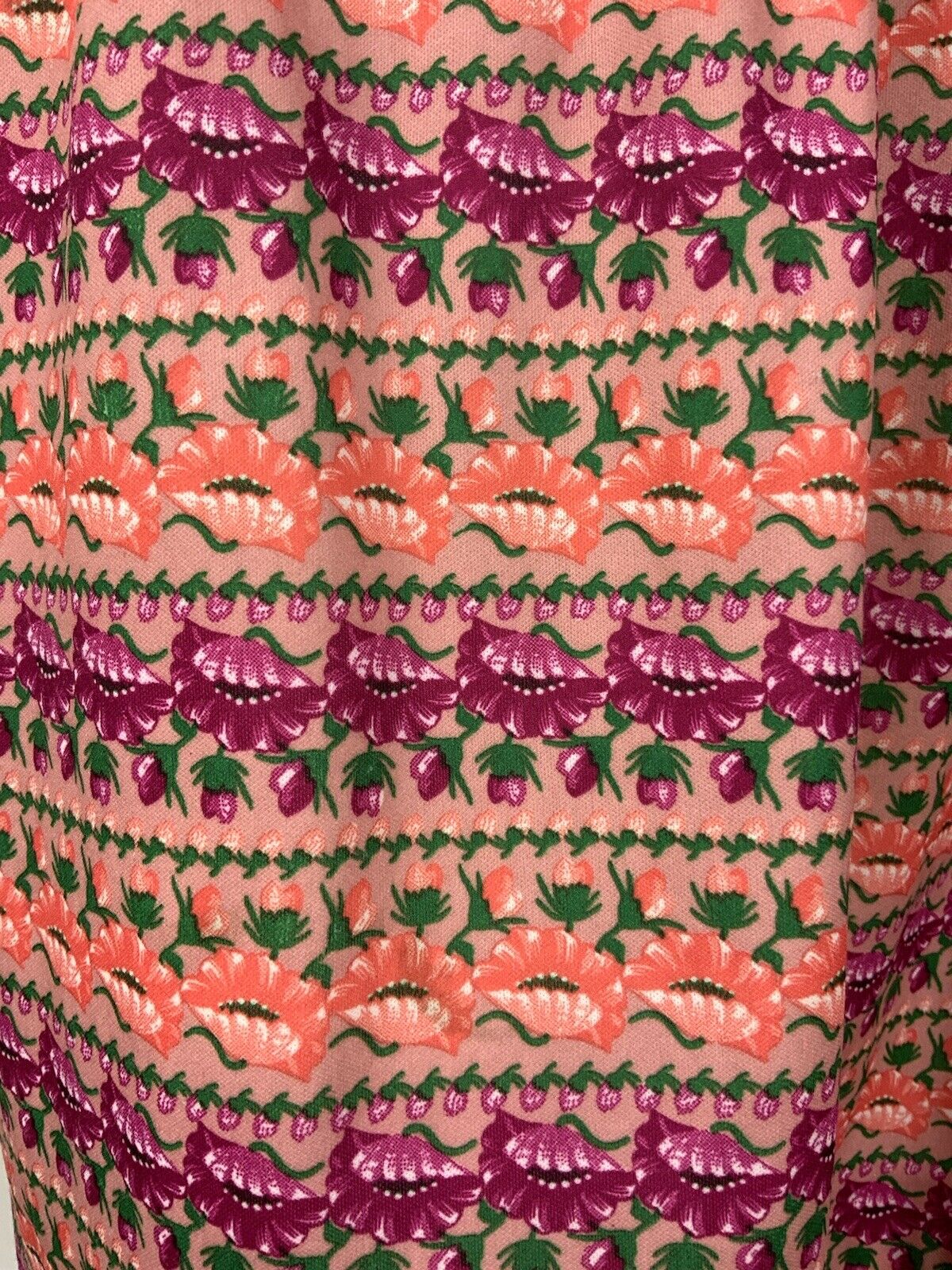 VINTAGE 60s 70s PINK ORANGE GREEN FLORAL STRIPED V-NECK SHIRT DRESS 12 14