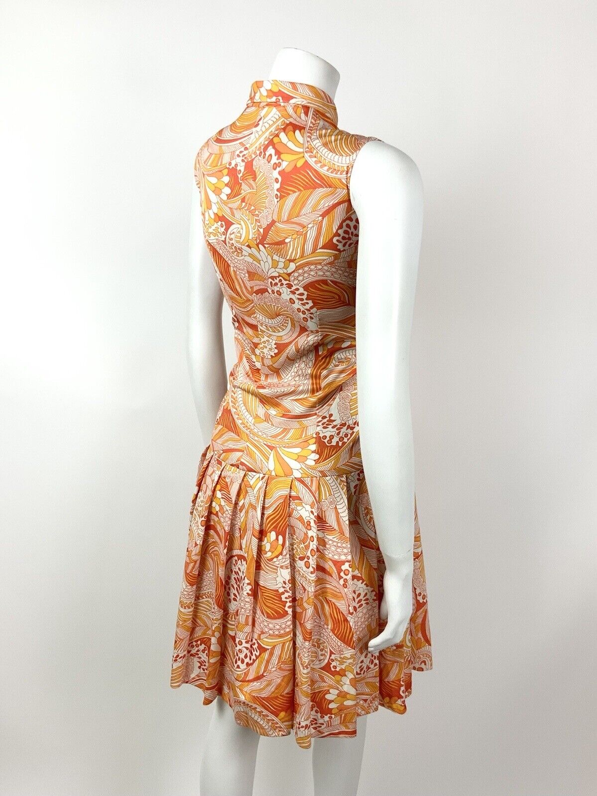 VINTAGE 60s 70s ORANGE YELLOW WHITE PSYCHEDELIC FLORAL DAGGER SHIRT DRESS 10