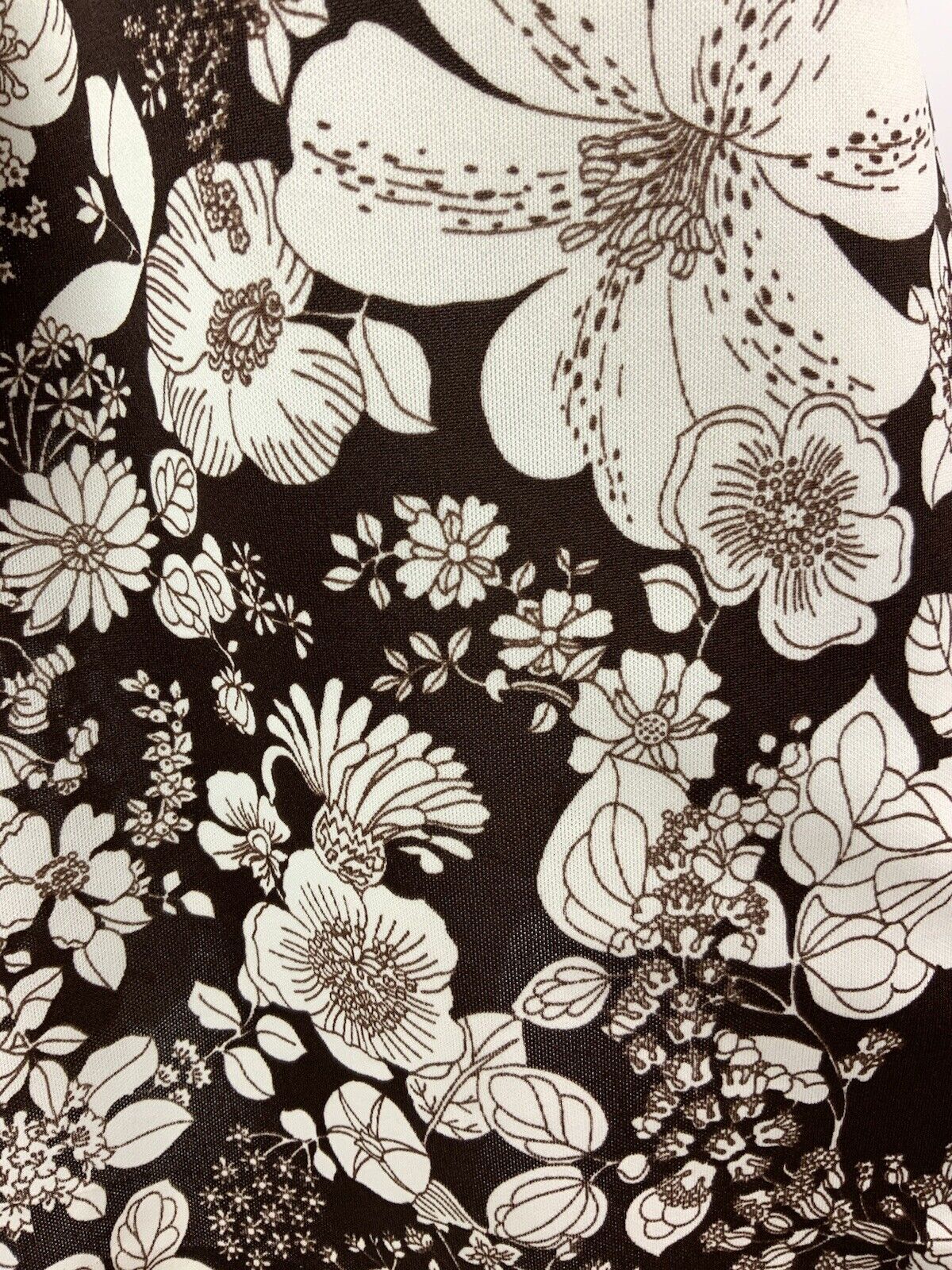 VINTAGE 60s 70s DEEP BROWN WHITE FLORAL BOTANICAL SUMMER DRESS 16 18